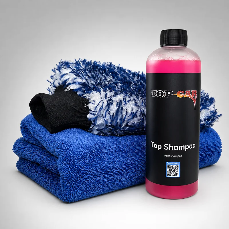 TopCar Autowasch Startset mit Top Shampoo, blauem Trockentuch und Waschhandschuh für die schonende Autowäsche